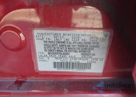 2014 Nissan Versa Note Sv из США, поврежденный, VIN 3N1CE2CP7EL422251